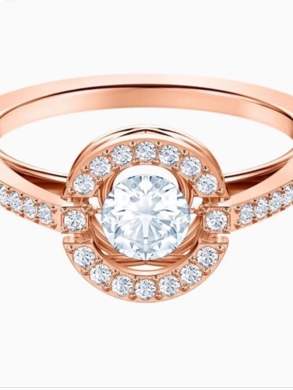 Swarovski Sparkling Dance Round Ring – White Crystal, Rose Gold Plating